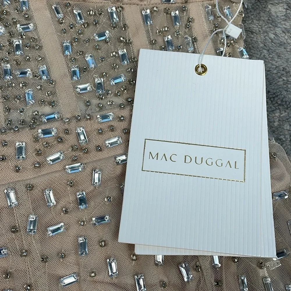 NWT Mac Duggal Sheer Nude Beaded Corset Bodysuit Jumpsuit Wide Leg Sample Sz 2